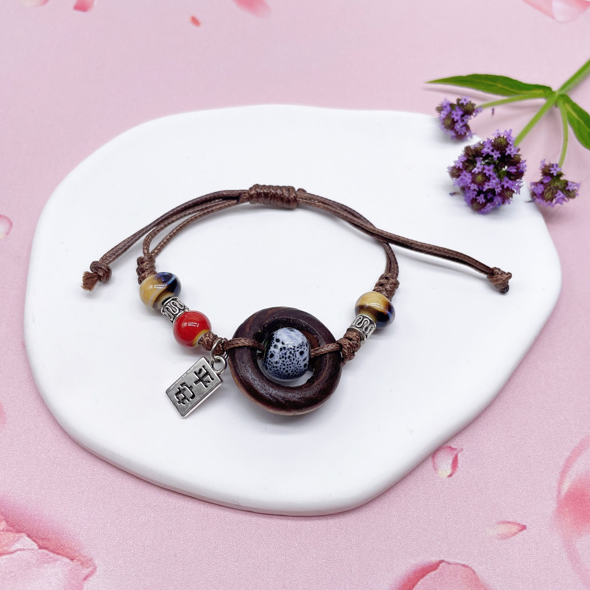 Aura Artisan Ceramic Charm Strand — Hand-Woven Friendship Bracelet