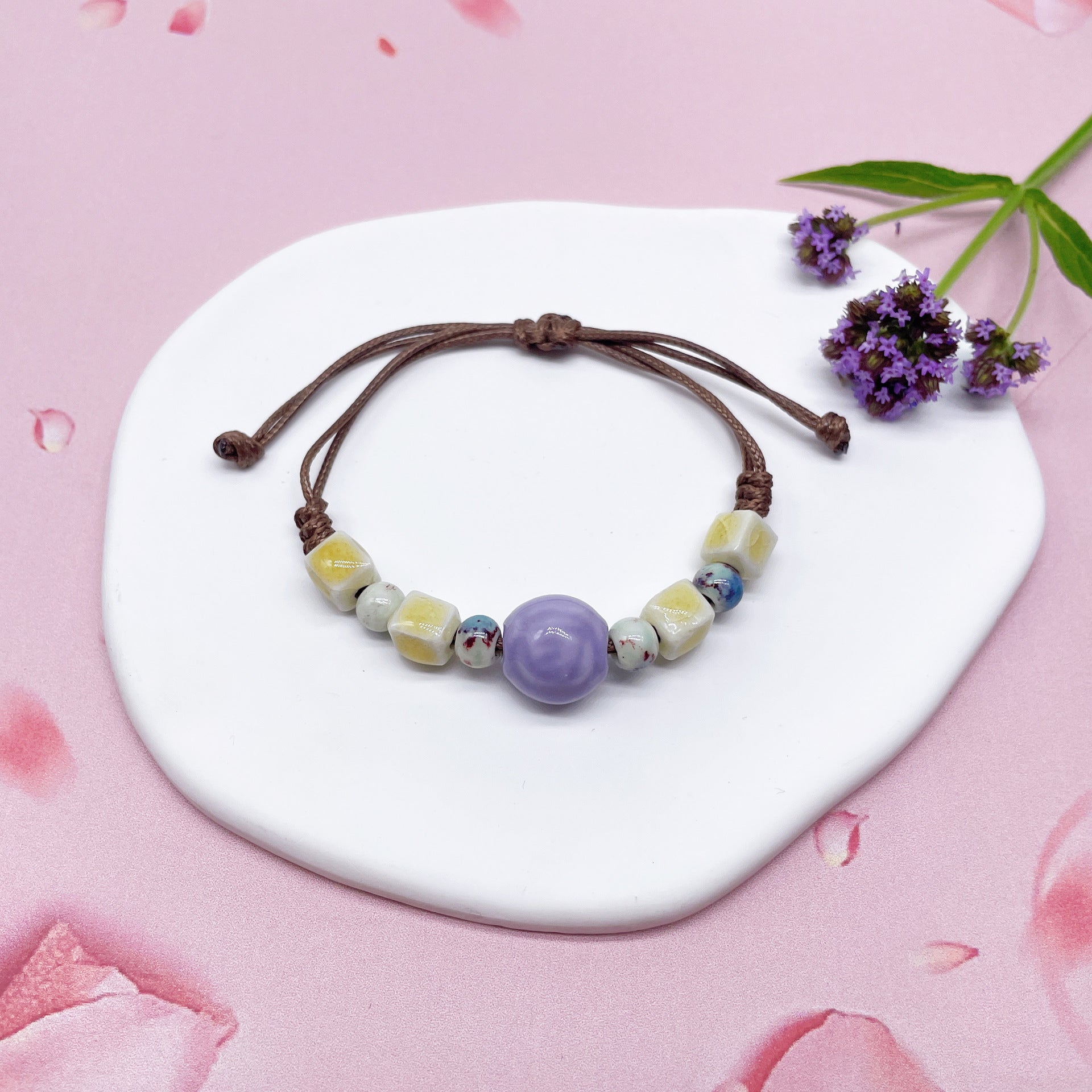 Aura Artisan Ceramic Charm Strand — Hand-Woven Friendship Bracelet