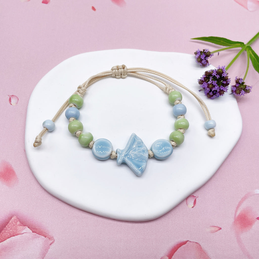 Aura Artisan Ceramic Charm Strand — Hand-Woven Friendship Bracelet