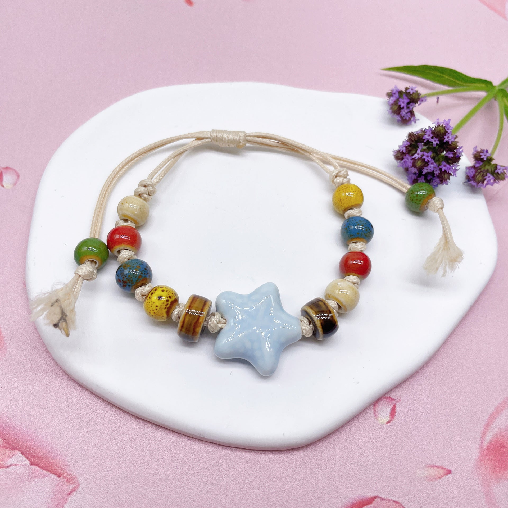 Aura Artisan Ceramic Charm Strand — Hand-Woven Friendship Bracelet