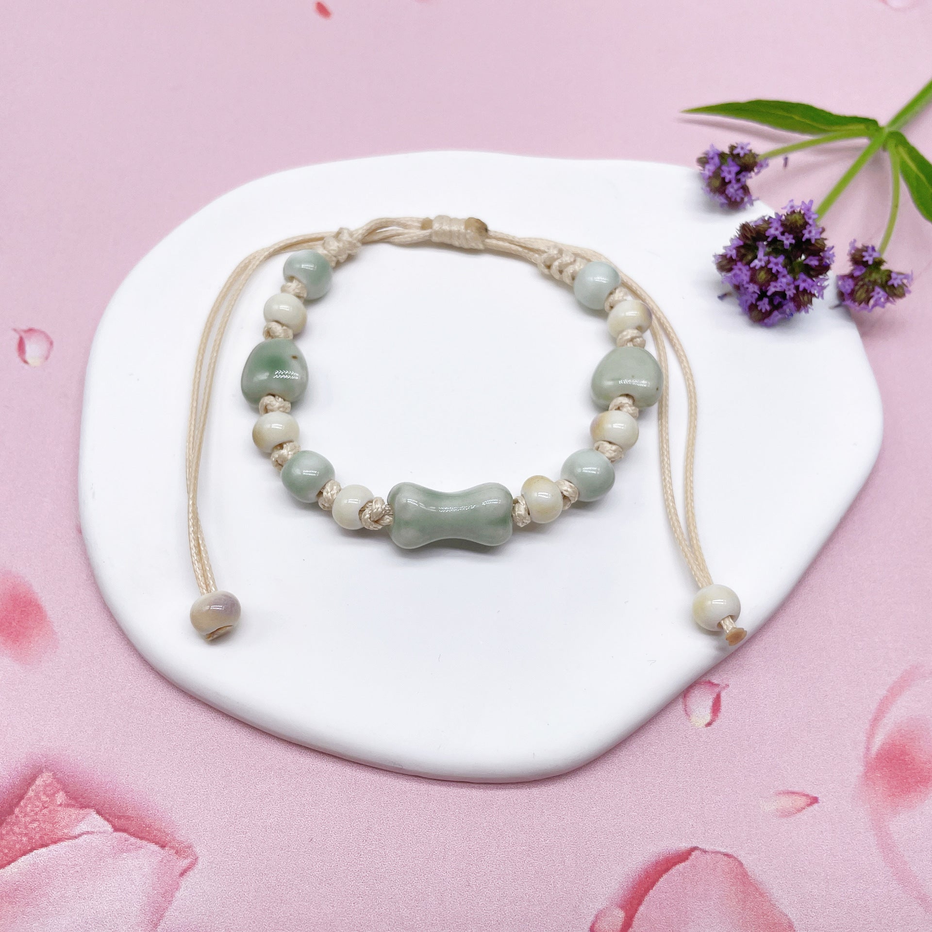Aura Artisan Ceramic Charm Strand — Hand-Woven Friendship Bracelet