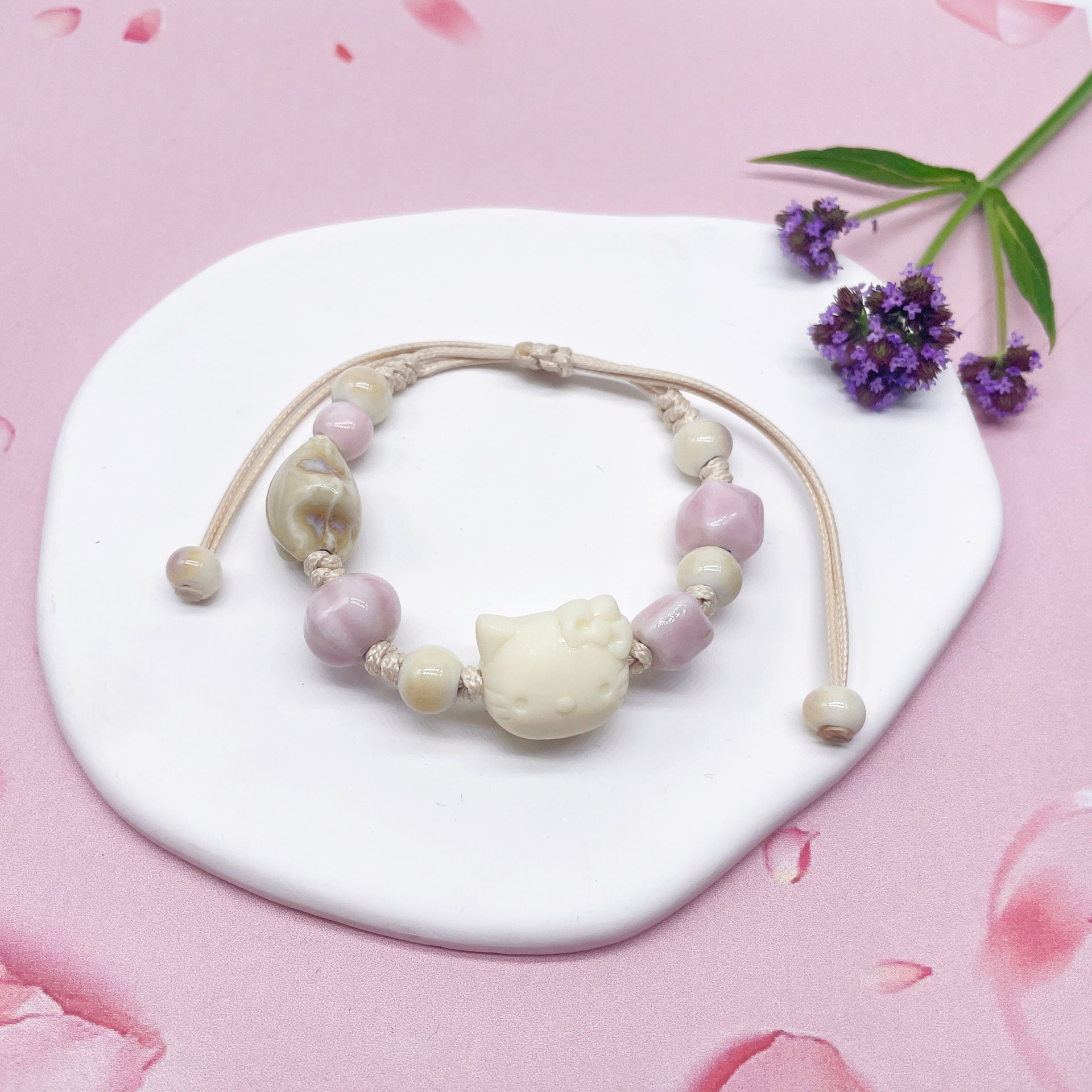 Aura Artisan Ceramic Charm Strand — Hand-Woven Friendship Bracelet