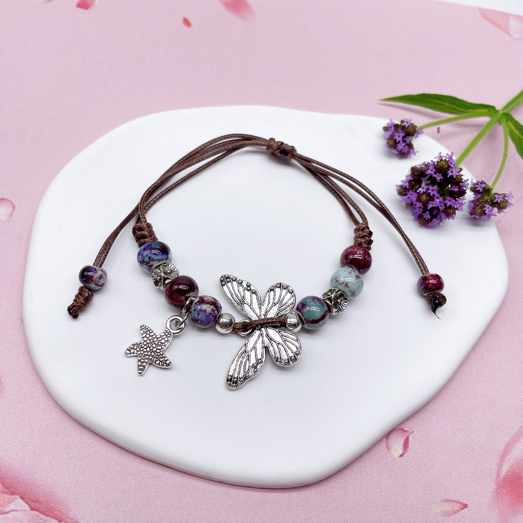 Aura Artisan Ceramic Charm Strand — Hand-Woven Friendship Bracelet