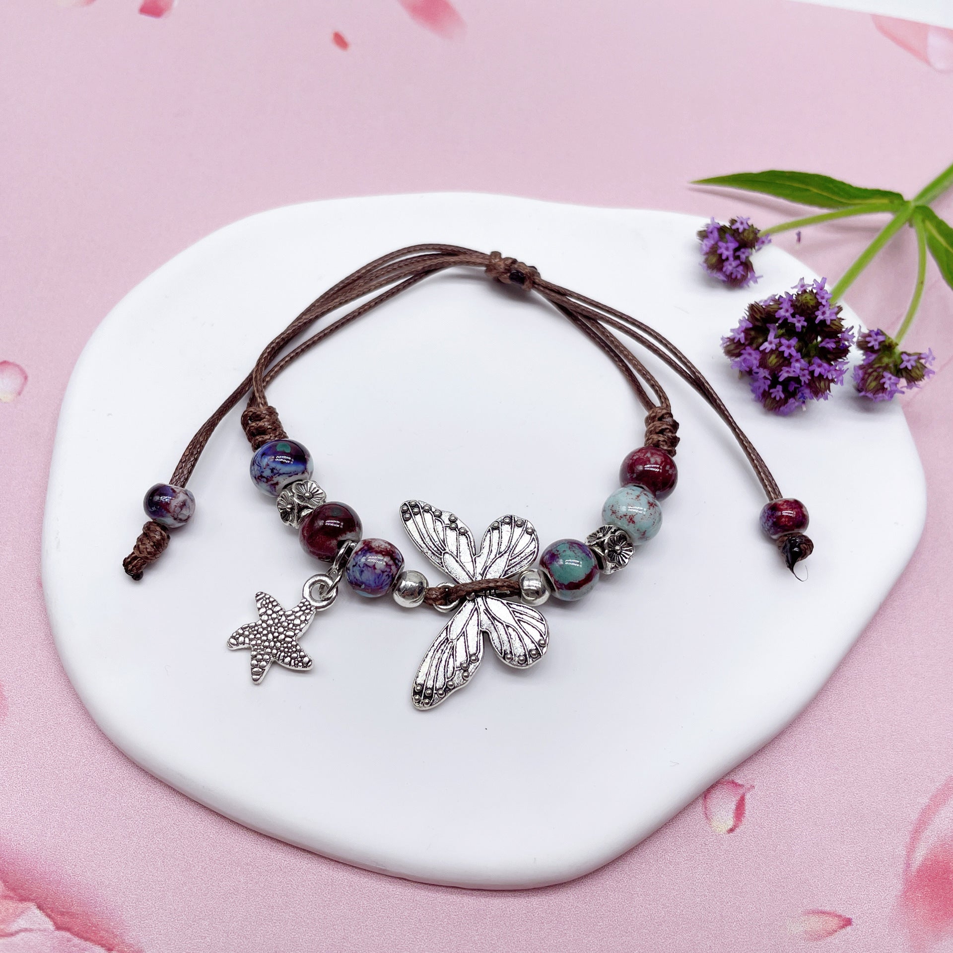Aura Artisan Ceramic Charm Strand — Hand-Woven Friendship Bracelet