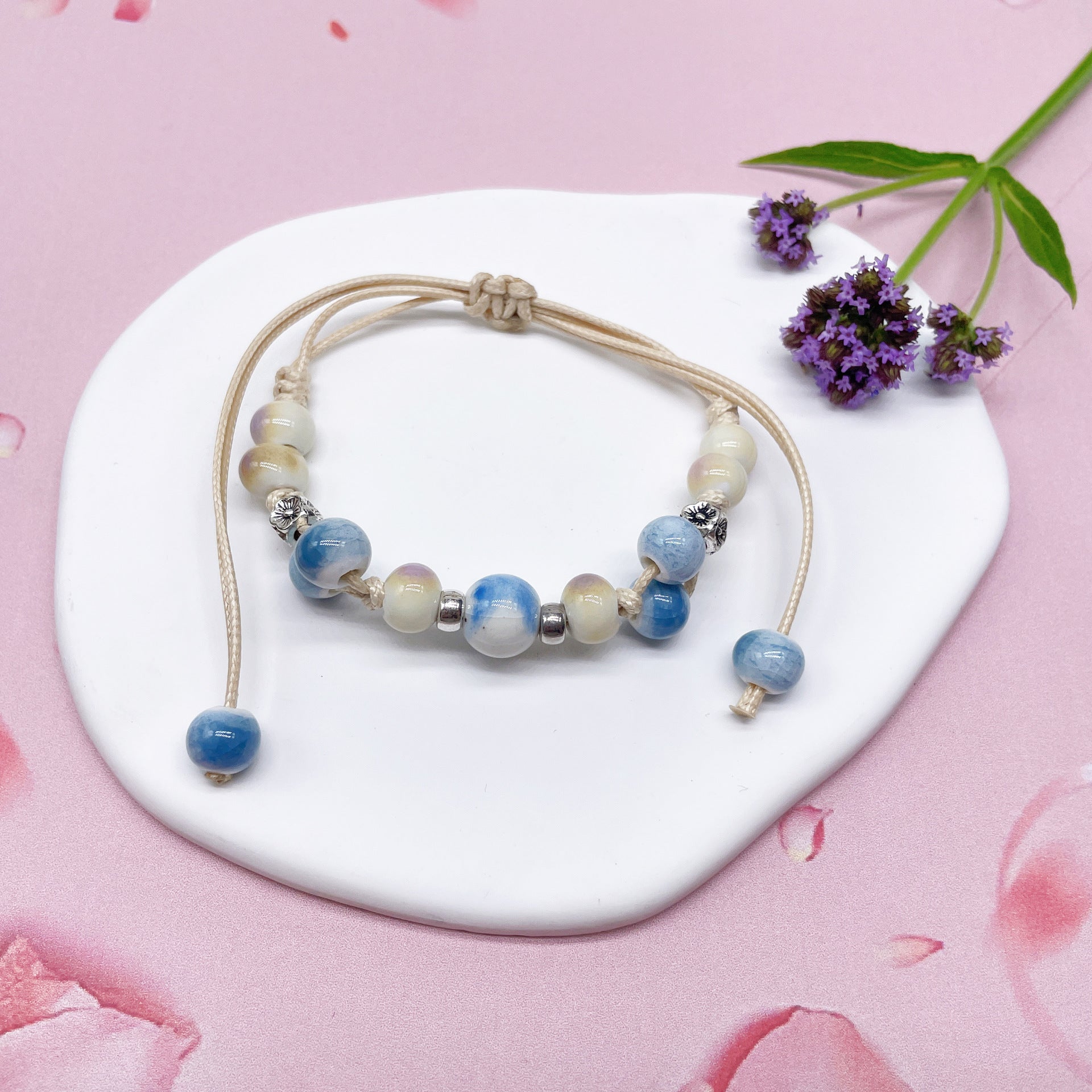 Aura Artisan Ceramic Charm Strand — Hand-Woven Friendship Bracelet