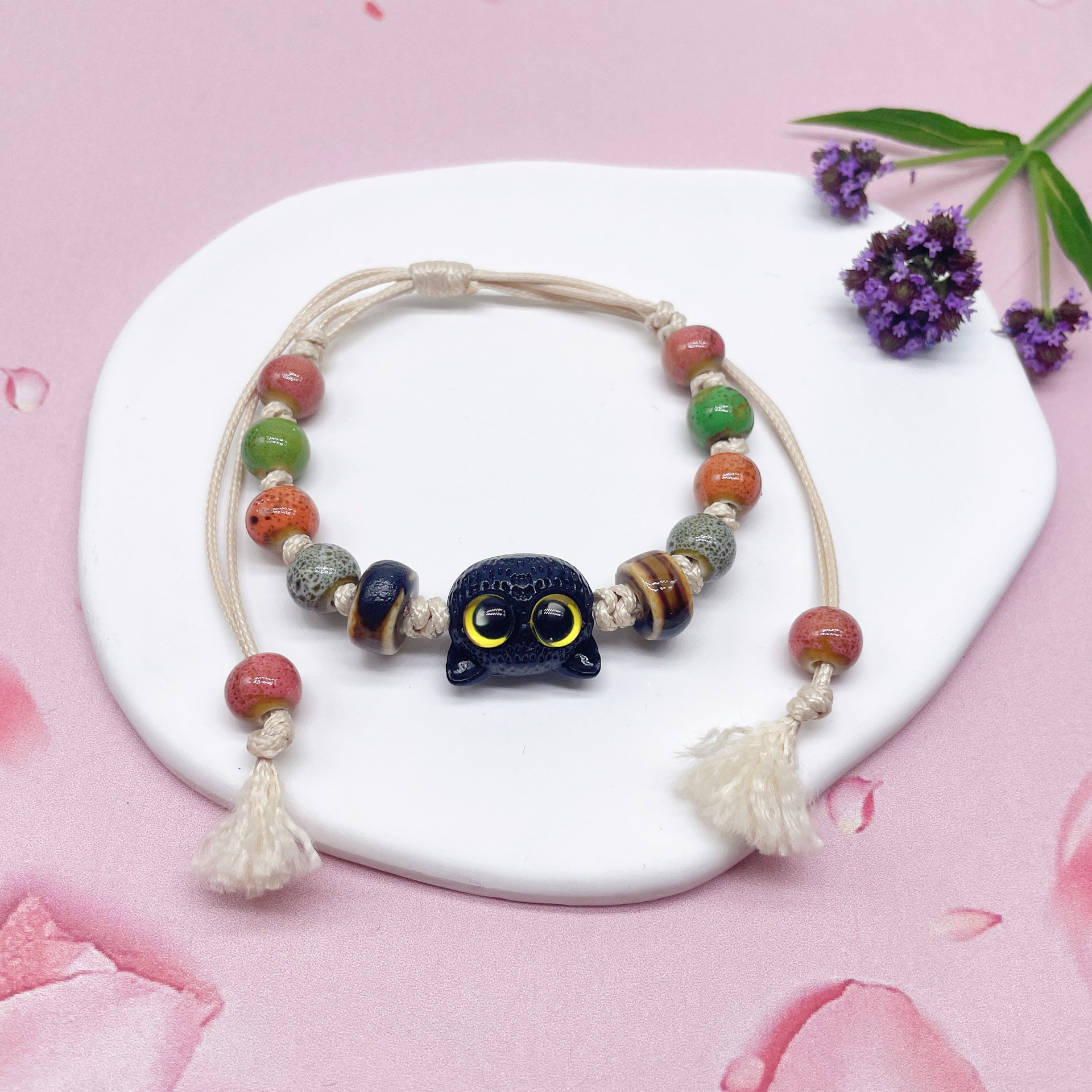 Aura Artisan Ceramic Charm Strand — Hand-Woven Friendship Bracelet