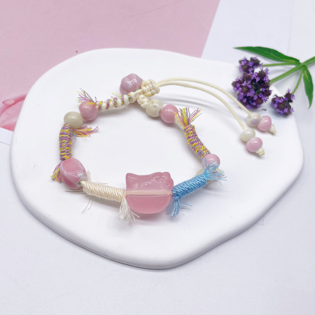 Aura Artisan Ceramic Charm Strand — Hand-Woven Friendship Bracelet