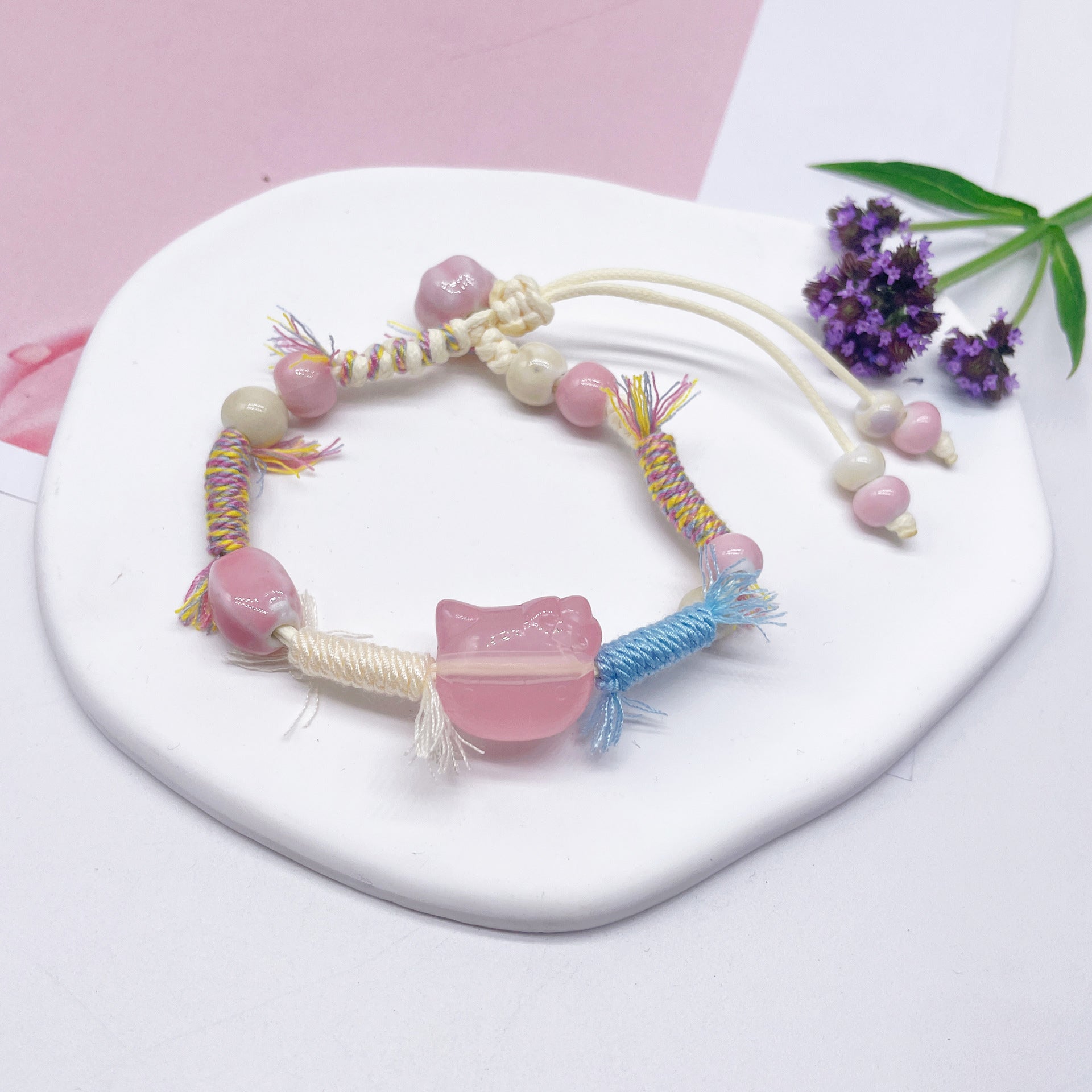 Aura Artisan Ceramic Charm Strand — Hand-Woven Friendship Bracelet