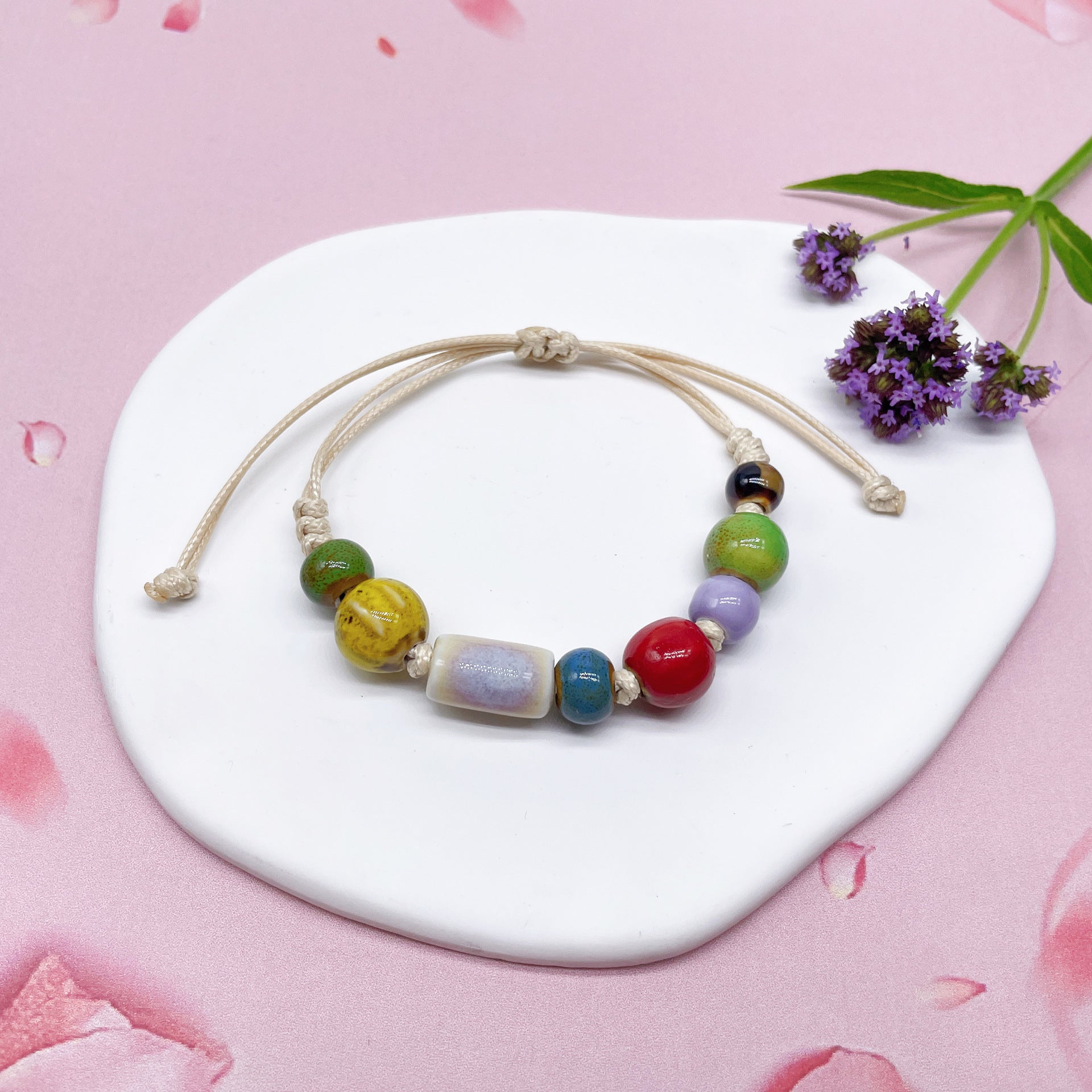Aura Artisan Ceramic Charm Strand — Hand-Woven Friendship Bracelet