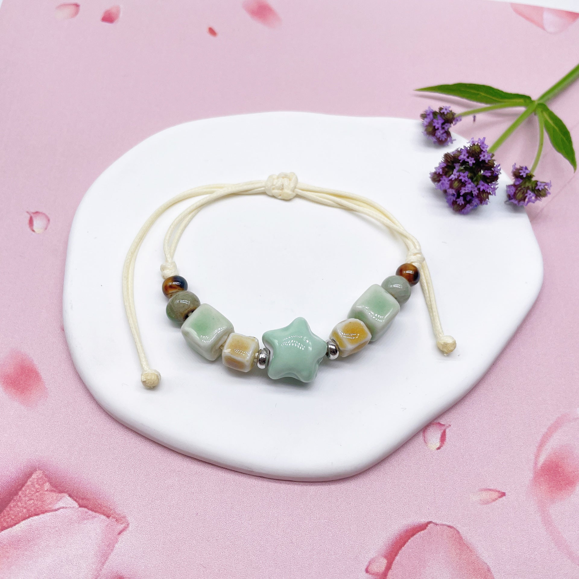 Aura Artisan Ceramic Charm Strand — Hand-Woven Friendship Bracelet