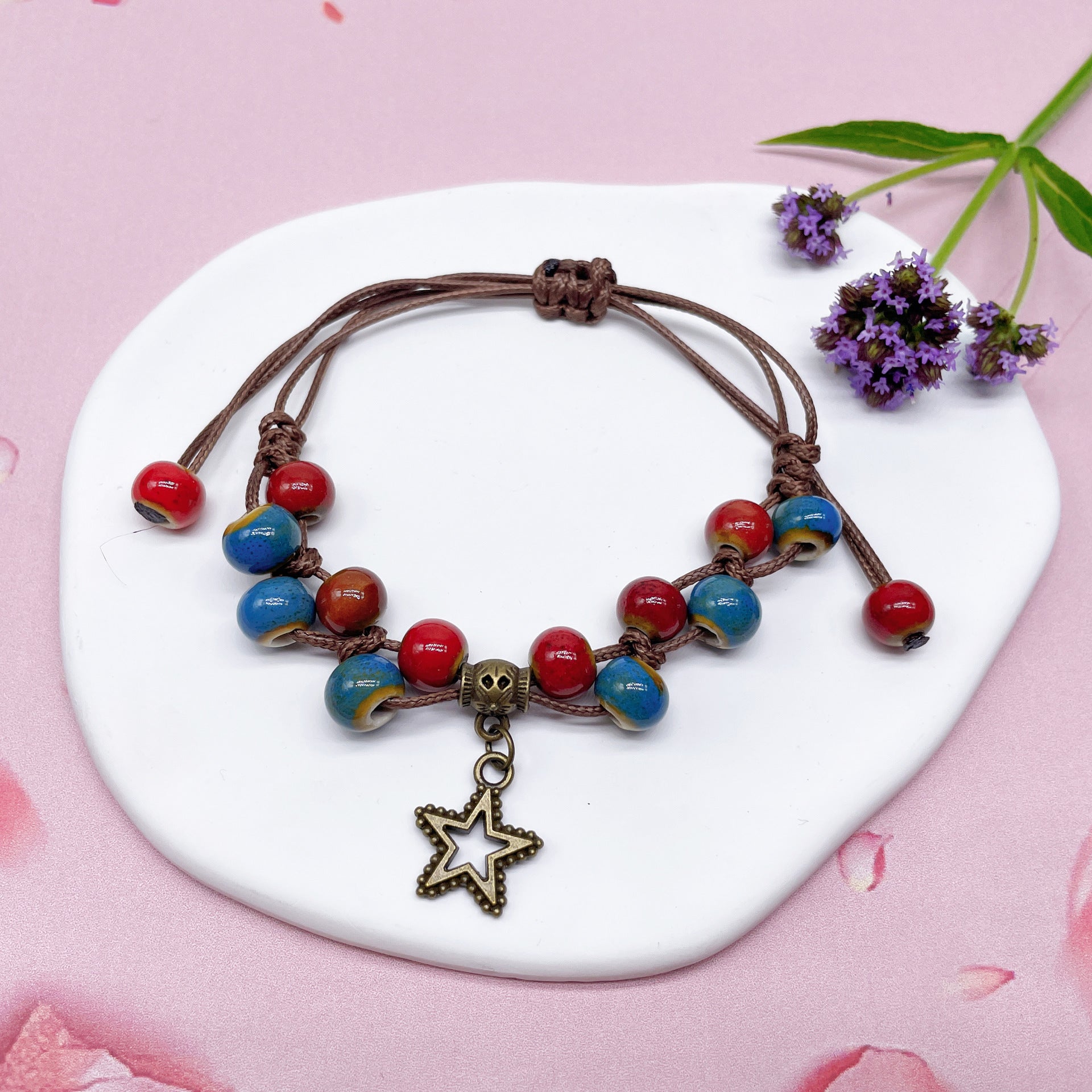 Aura Artisan Ceramic Charm Strand — Hand-Woven Friendship Bracelet