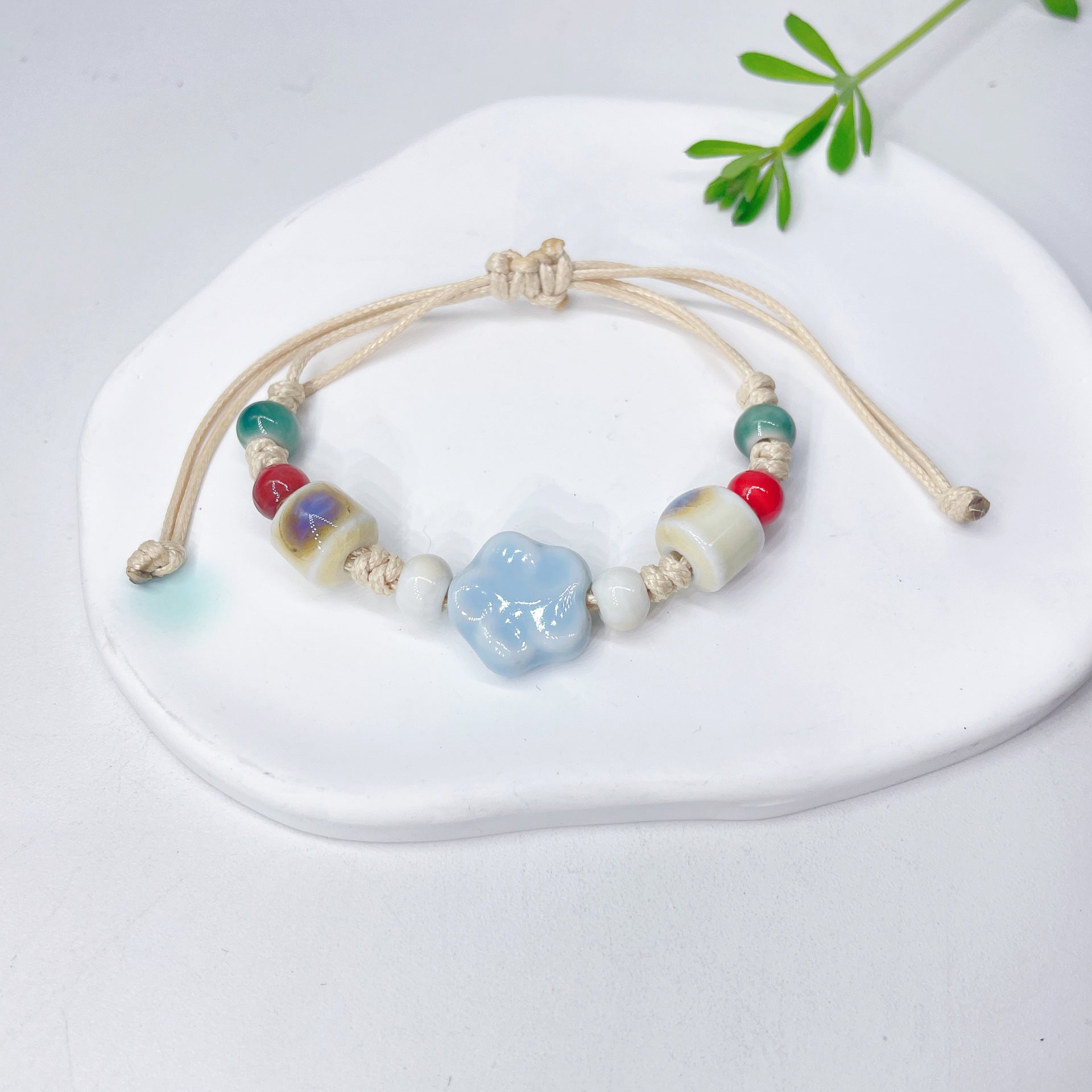 Aura Artisan Ceramic Charm Strand — Hand-Woven Friendship Bracelet