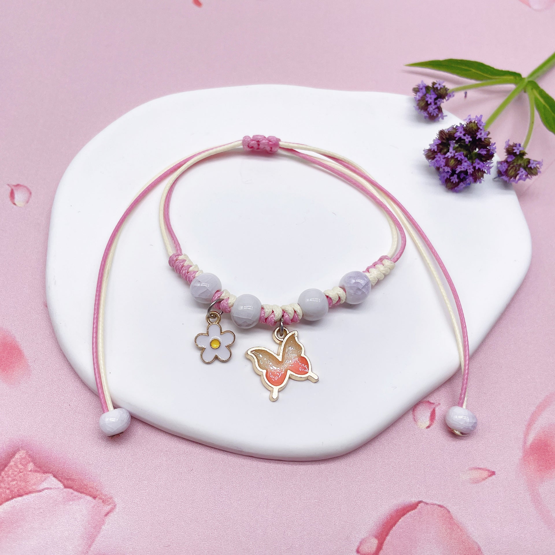 Aura Artisan Ceramic Charm Strand — Hand-Woven Friendship Bracelet