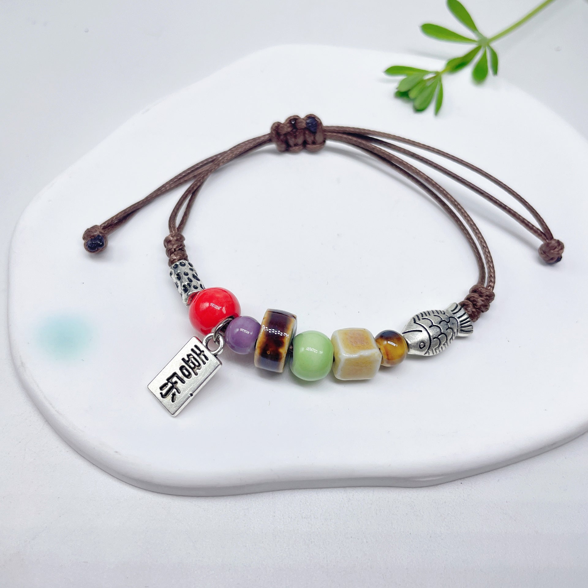 Aura Artisan Ceramic Charm Strand — Hand-Woven Friendship Bracelet