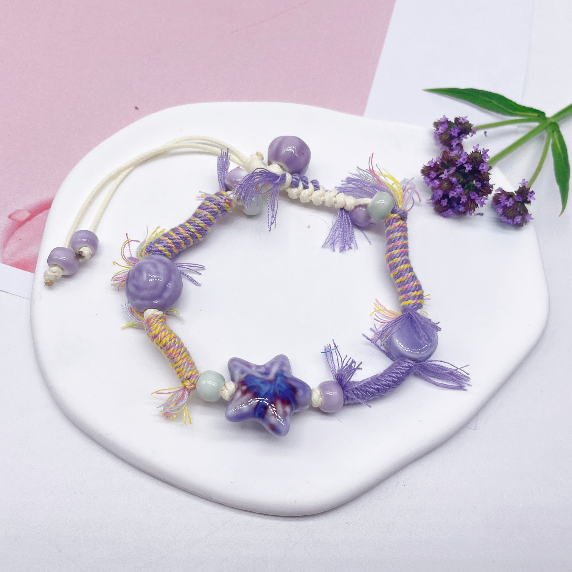 Aura Artisan Ceramic Charm Strand — Hand-Woven Friendship Bracelet