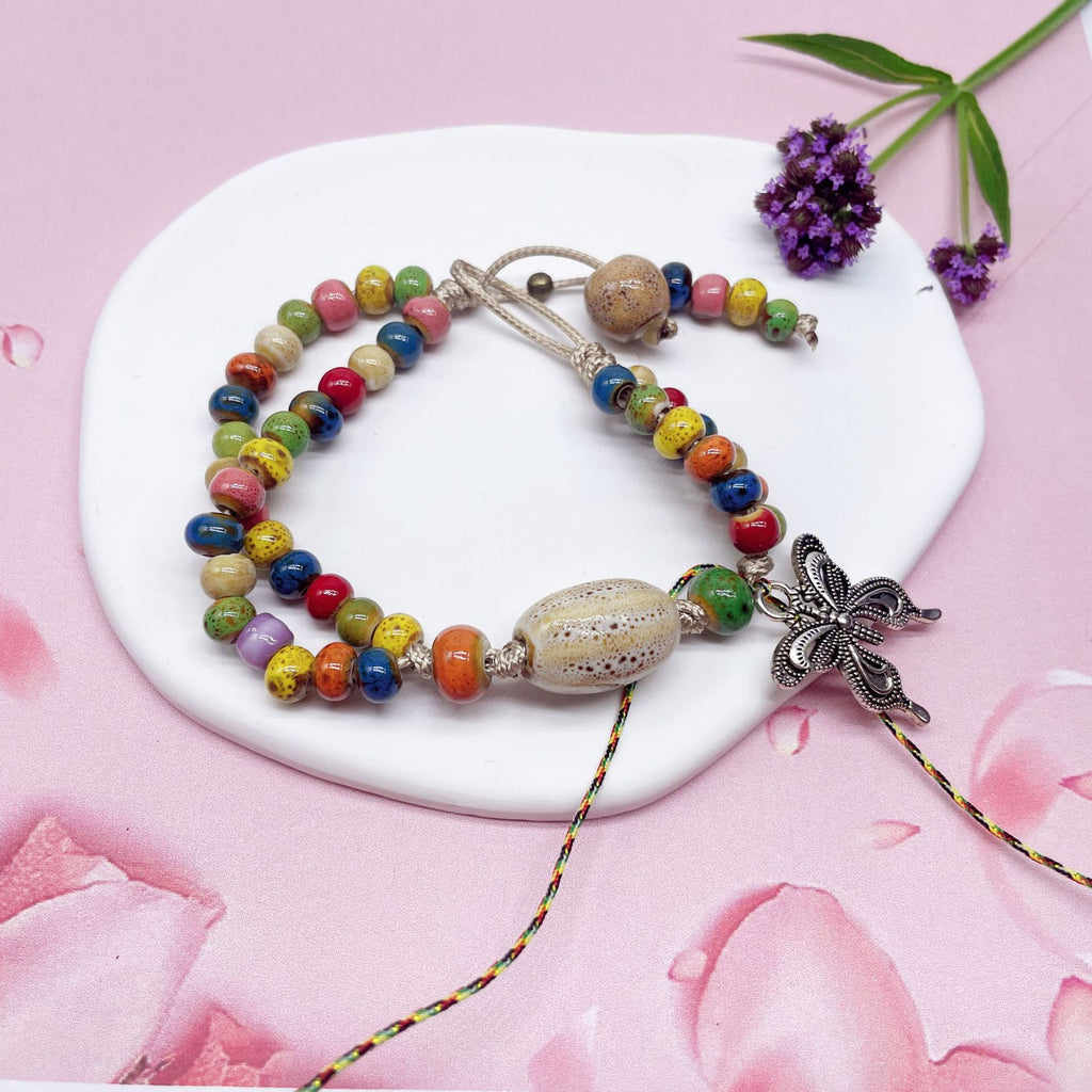 Aura Artisan Ceramic Charm Strand — Hand-Woven Friendship Bracelet