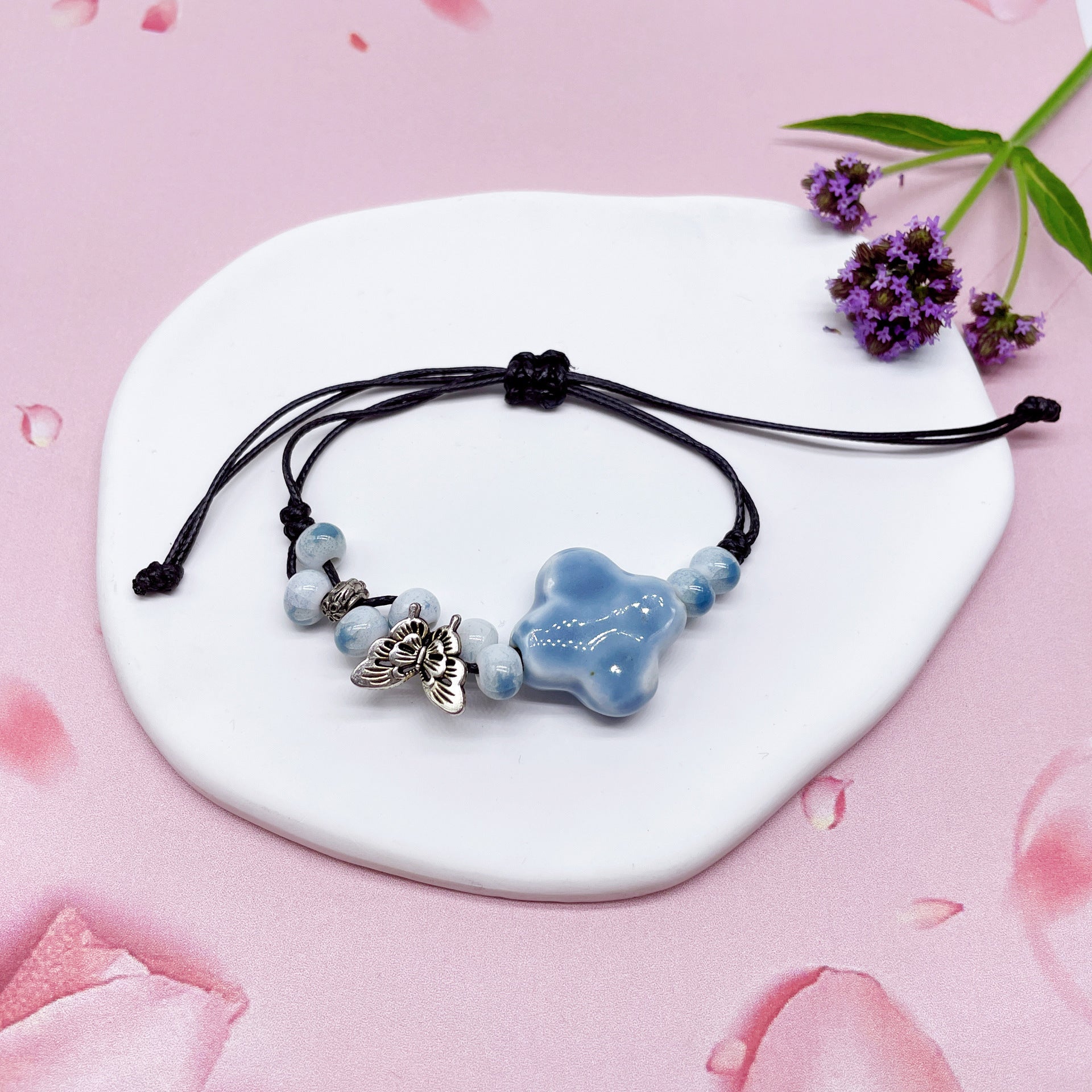 Aura Artisan Ceramic Charm Strand — Hand-Woven Friendship Bracelet