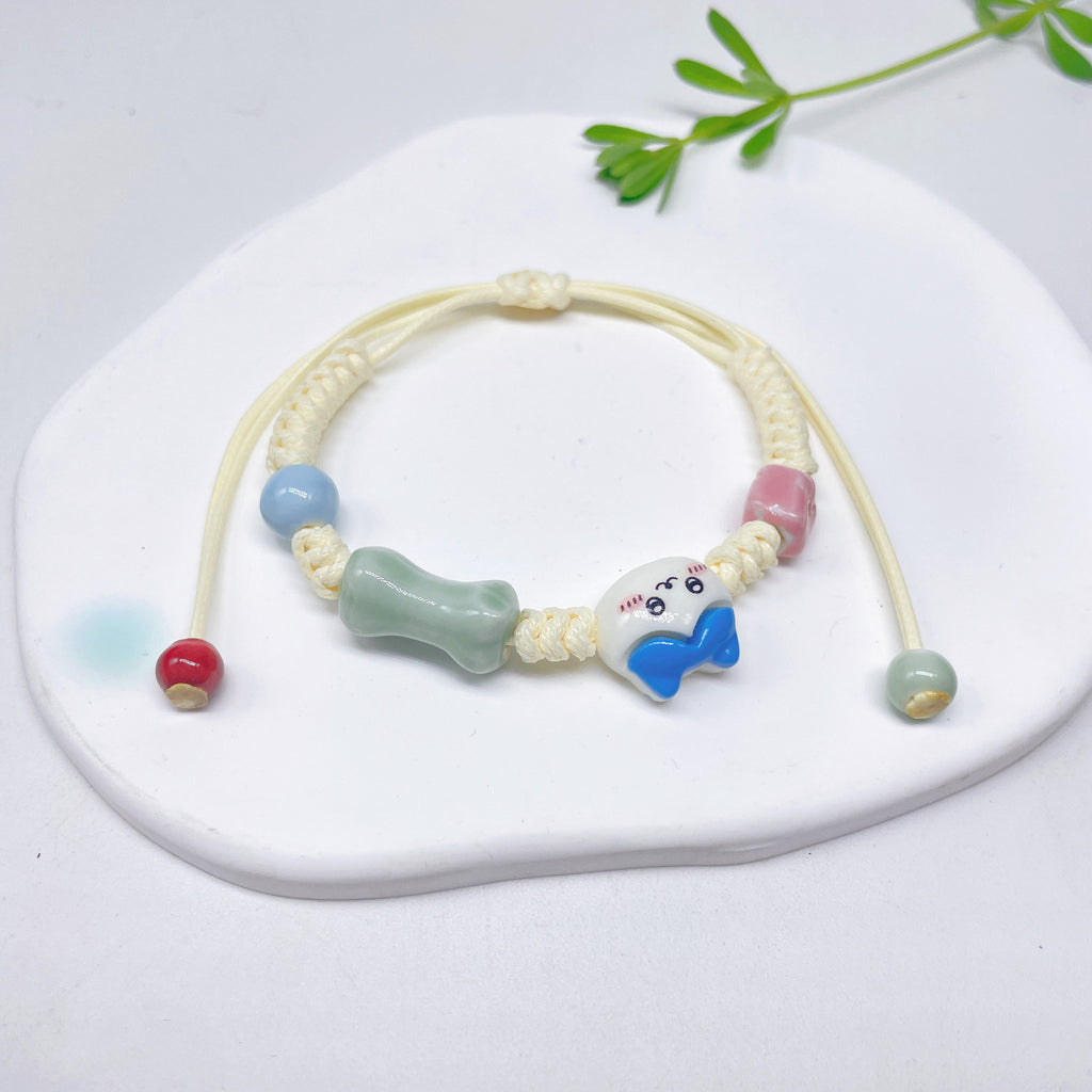 Aura Artisan Ceramic Charm Strand — Hand-Woven Friendship Bracelet