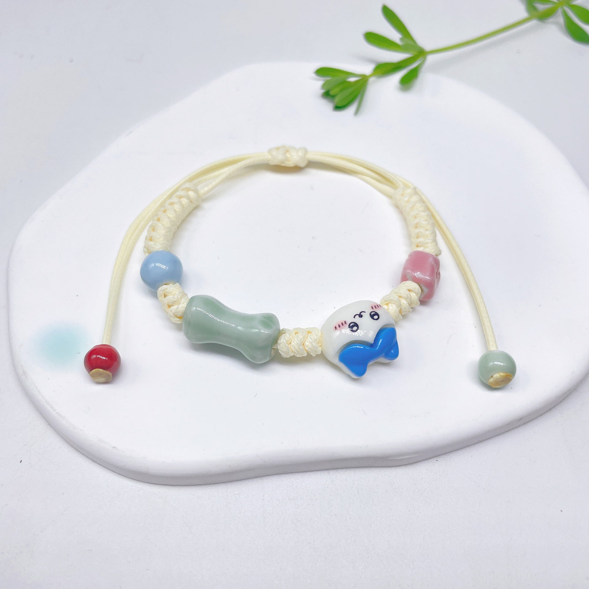 Aura Artisan Ceramic Charm Strand — Hand-Woven Friendship Bracelet