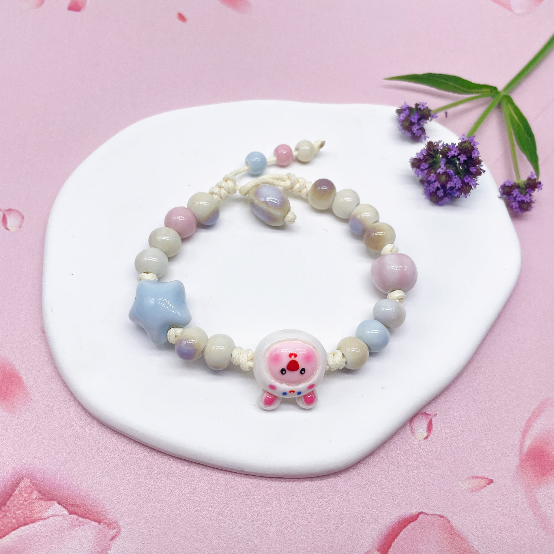 Aura Artisan Ceramic Charm Strand — Hand-Woven Friendship Bracelet