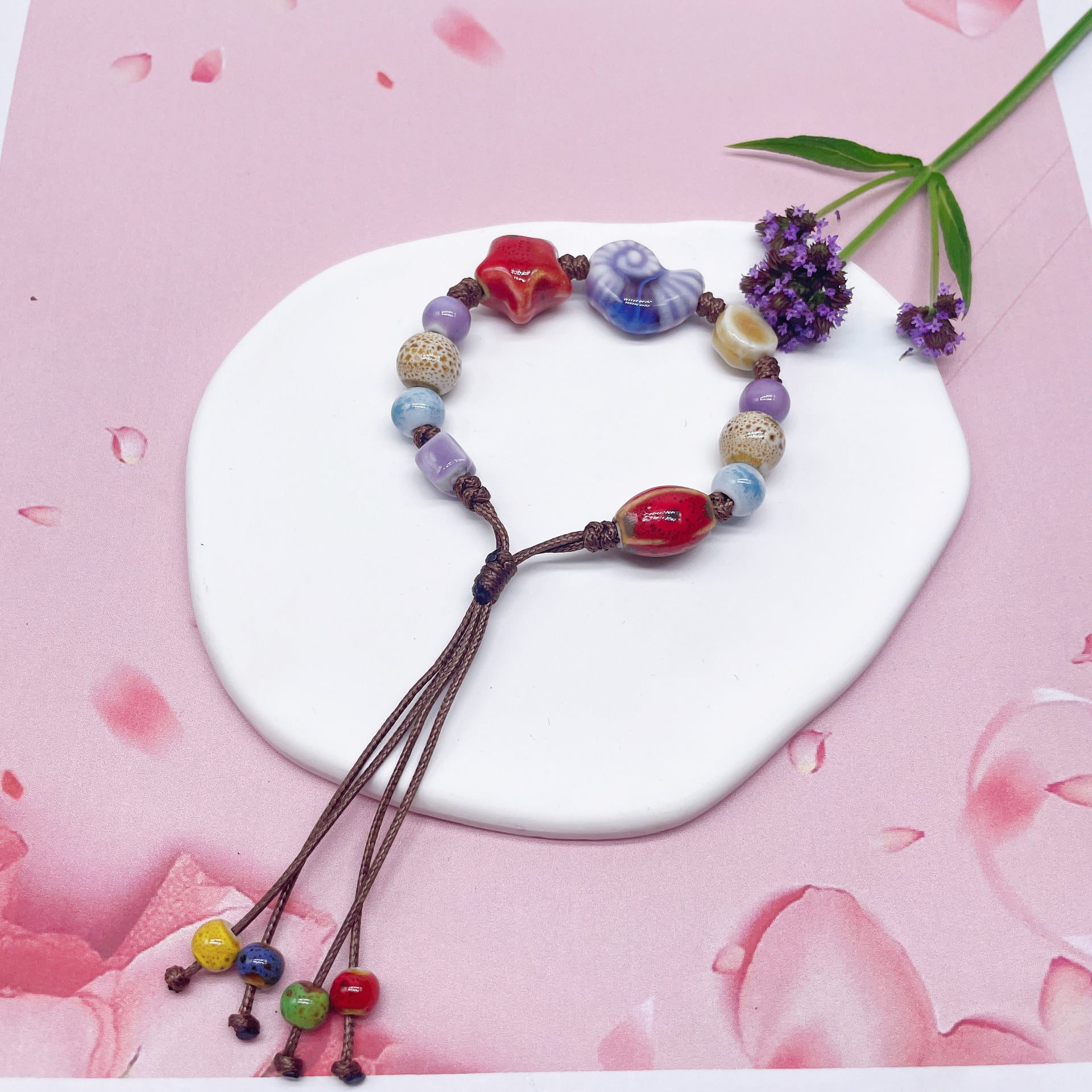 Aura Artisan Ceramic Charm Strand — Hand-Woven Friendship Bracelet