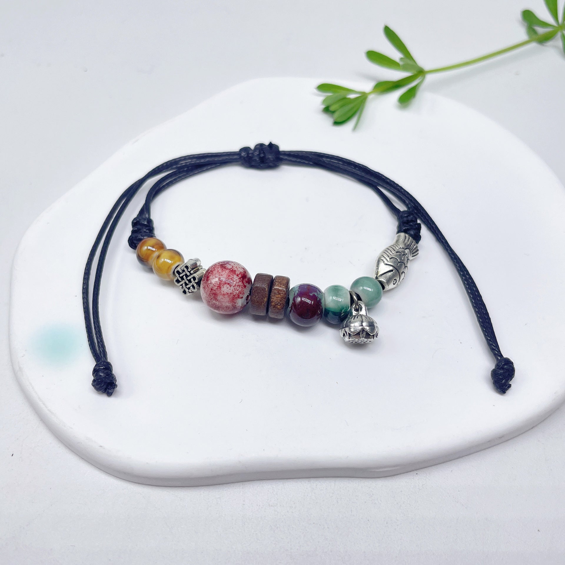 Aura Artisan Ceramic Charm Strand — Hand-Woven Friendship Bracelet