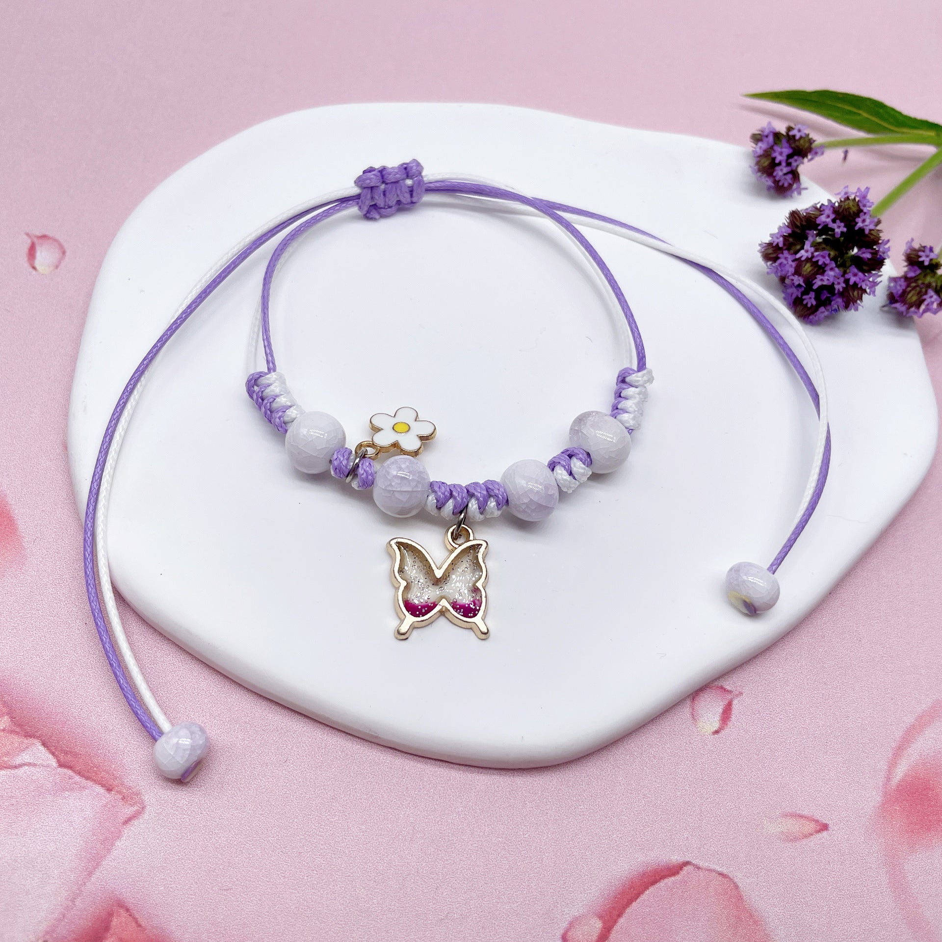 Aura Artisan Ceramic Charm Strand — Hand-Woven Friendship Bracelet