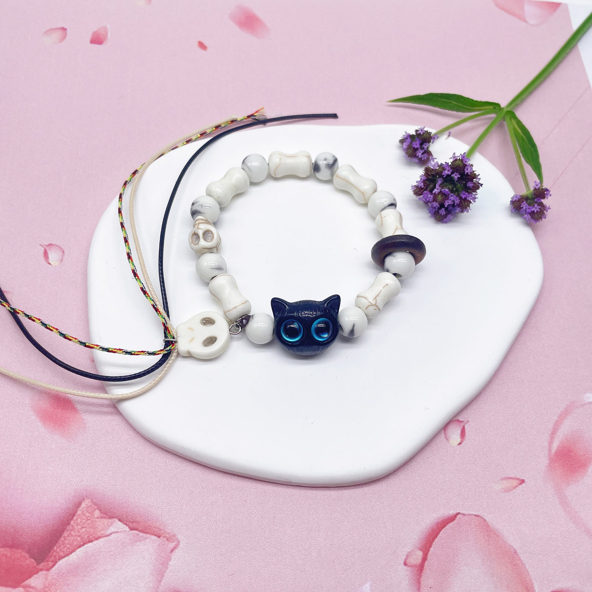 Aura Artisan Ceramic Charm Strand — Hand-Woven Friendship Bracelet