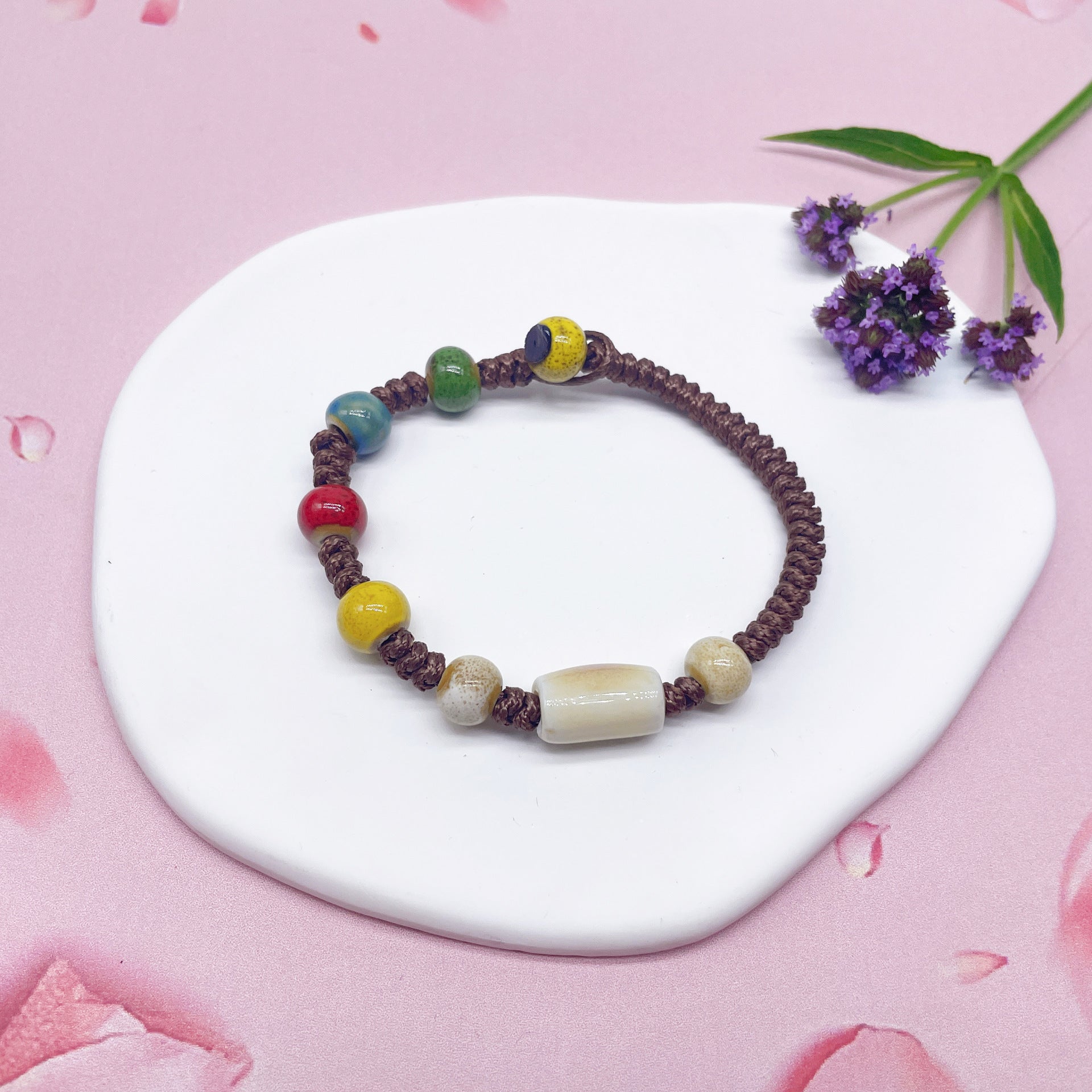 Aura Artisan Ceramic Charm Strand — Hand-Woven Friendship Bracelet