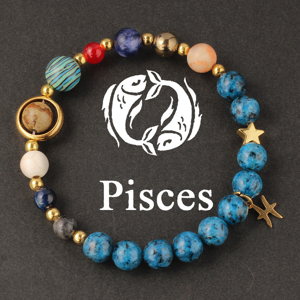 Women's 12 Zodiac Cosmic Beaded Bracelet (Malachite & Lapis Lazuli)