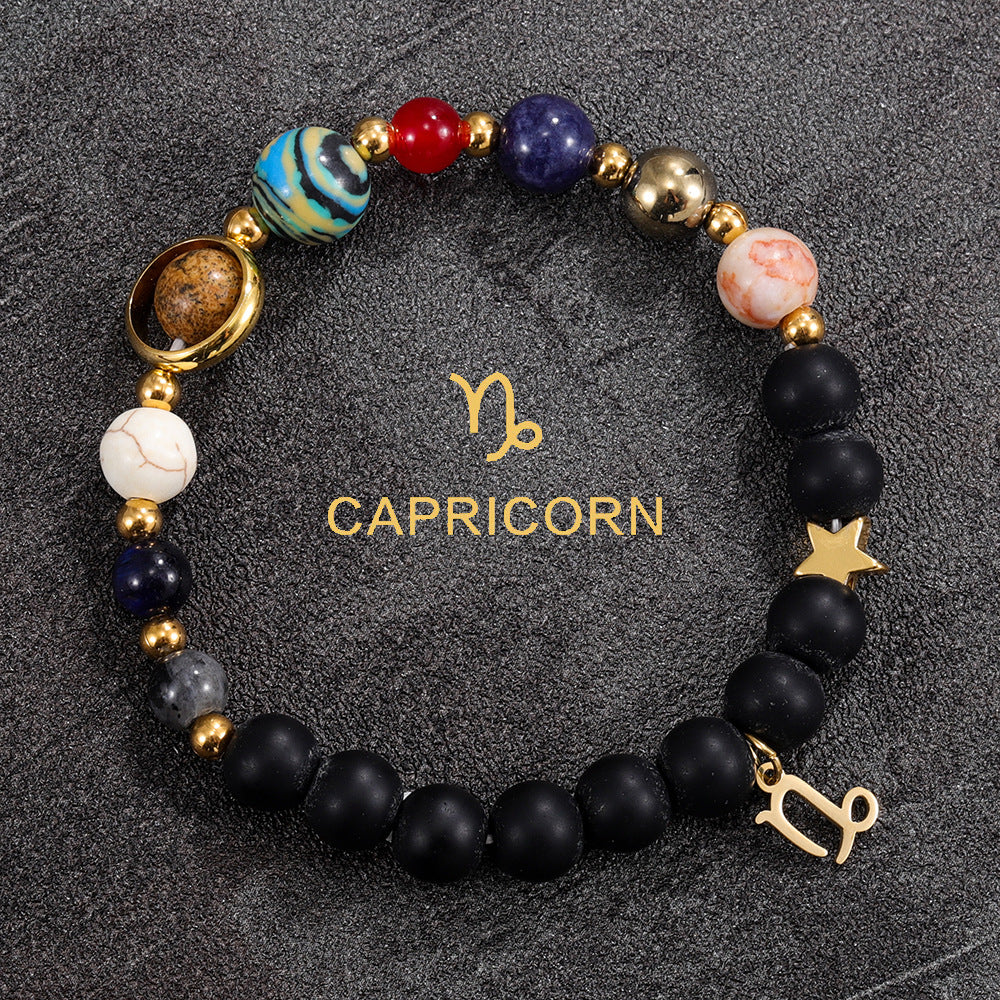 Zodiac Bracelet with Black Natural Stone (Eight Planets)