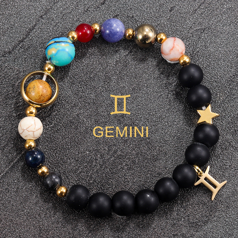 Zodiac Bracelet with Black Natural Stone (Eight Planets)