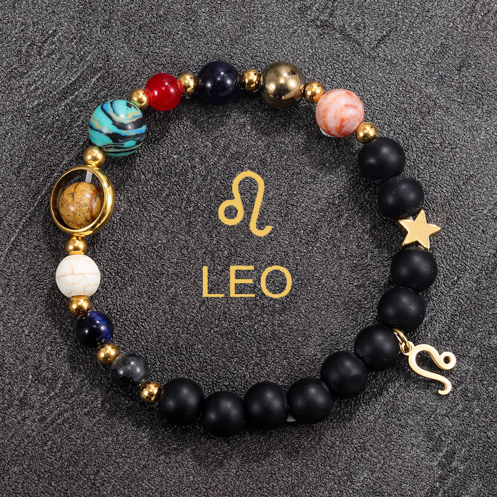 Zodiac Bracelet with Black Natural Stone (Eight Planets)