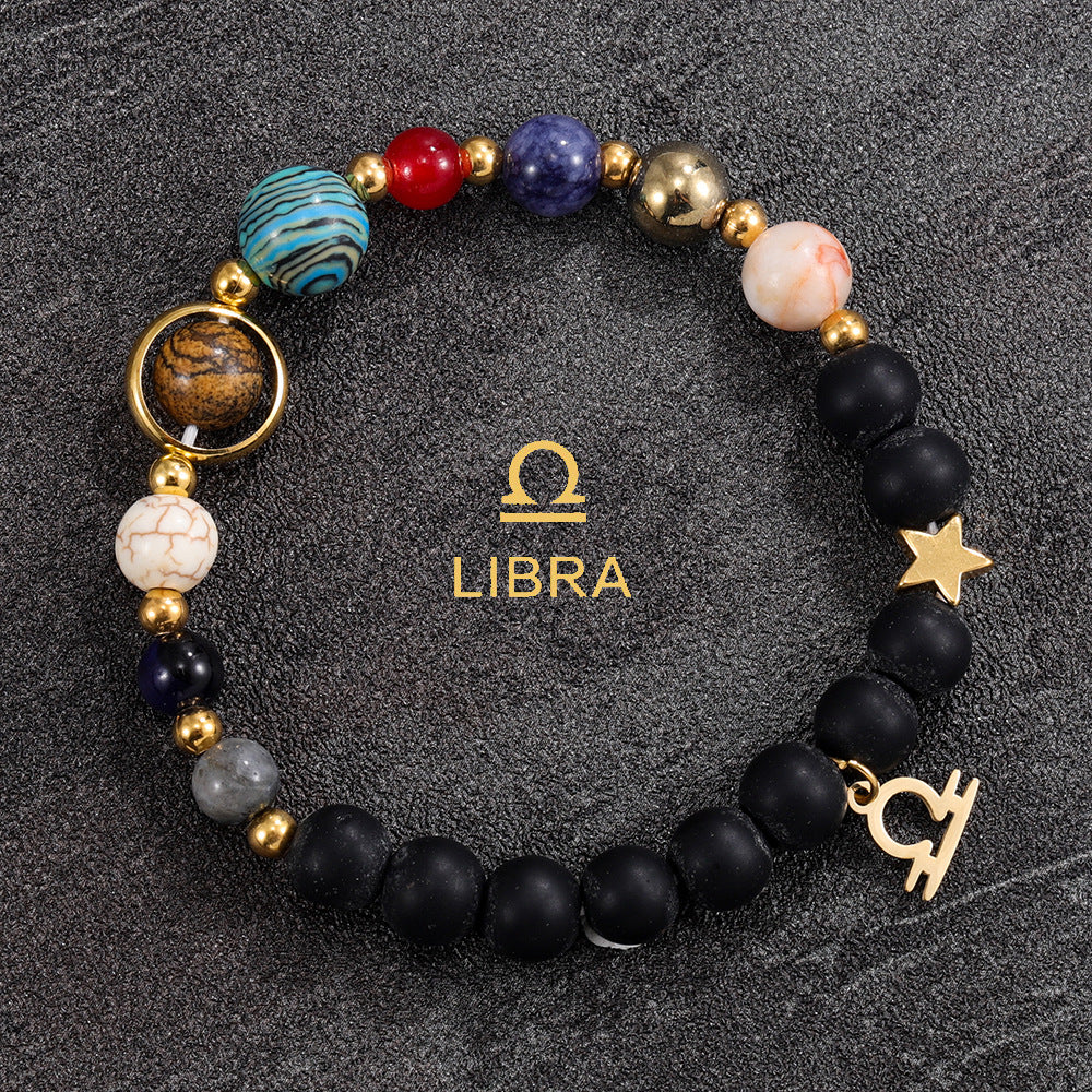 Zodiac Bracelet with Black Natural Stone (Eight Planets)