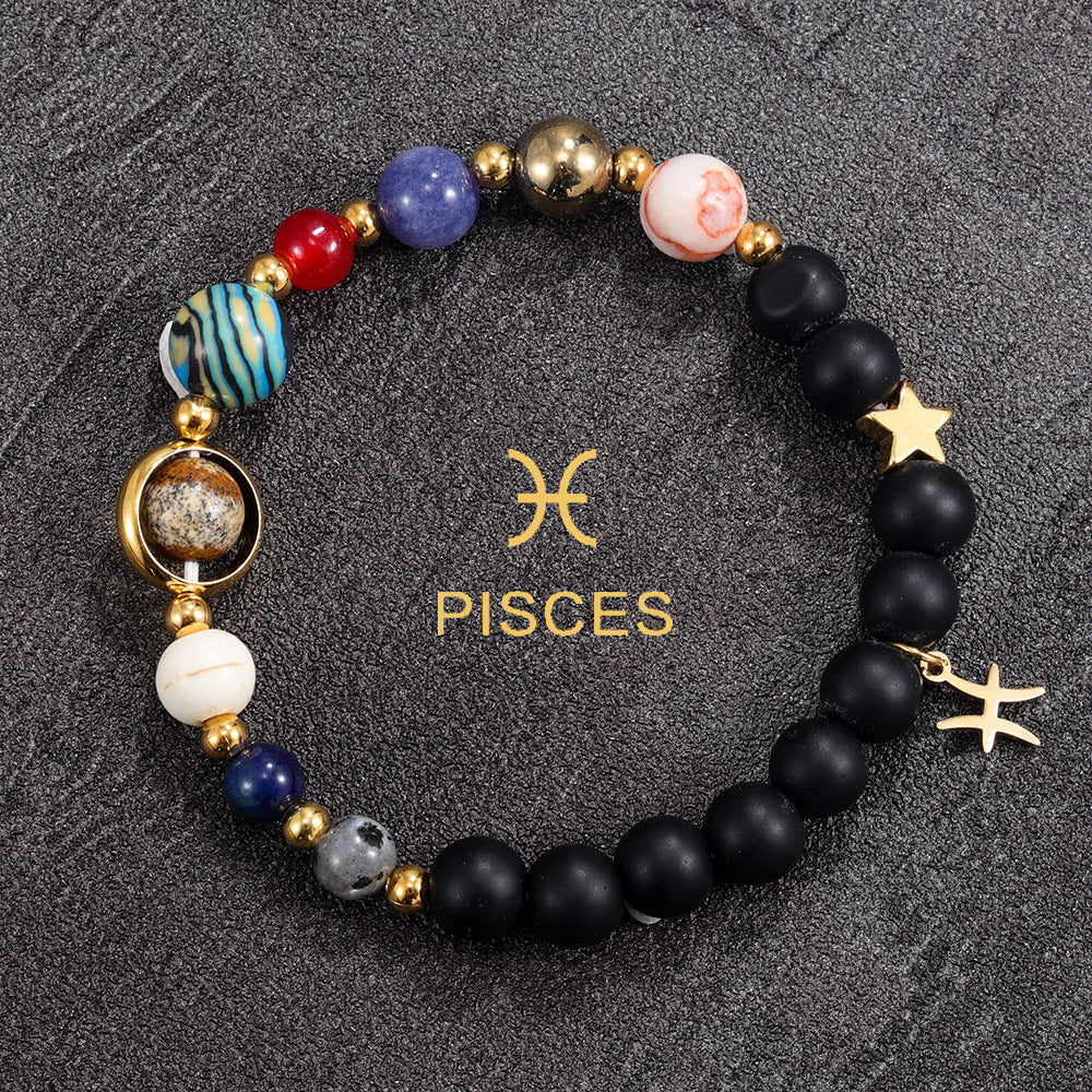 Zodiac Bracelet with Black Natural Stone (Eight Planets)