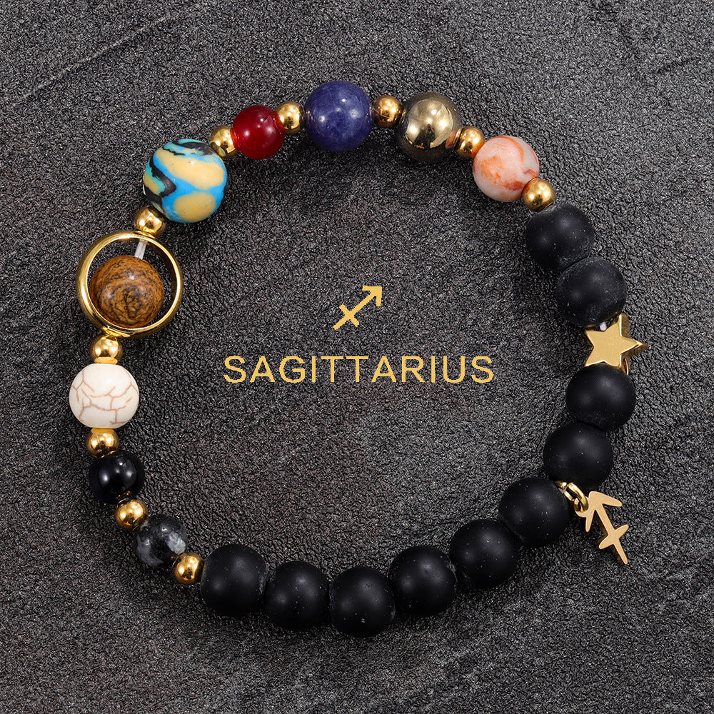 Zodiac Bracelet with Black Natural Stone (Eight Planets)