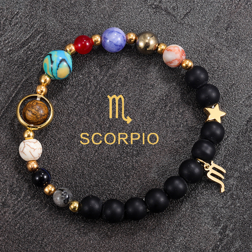 Zodiac Bracelet with Black Natural Stone (Eight Planets)