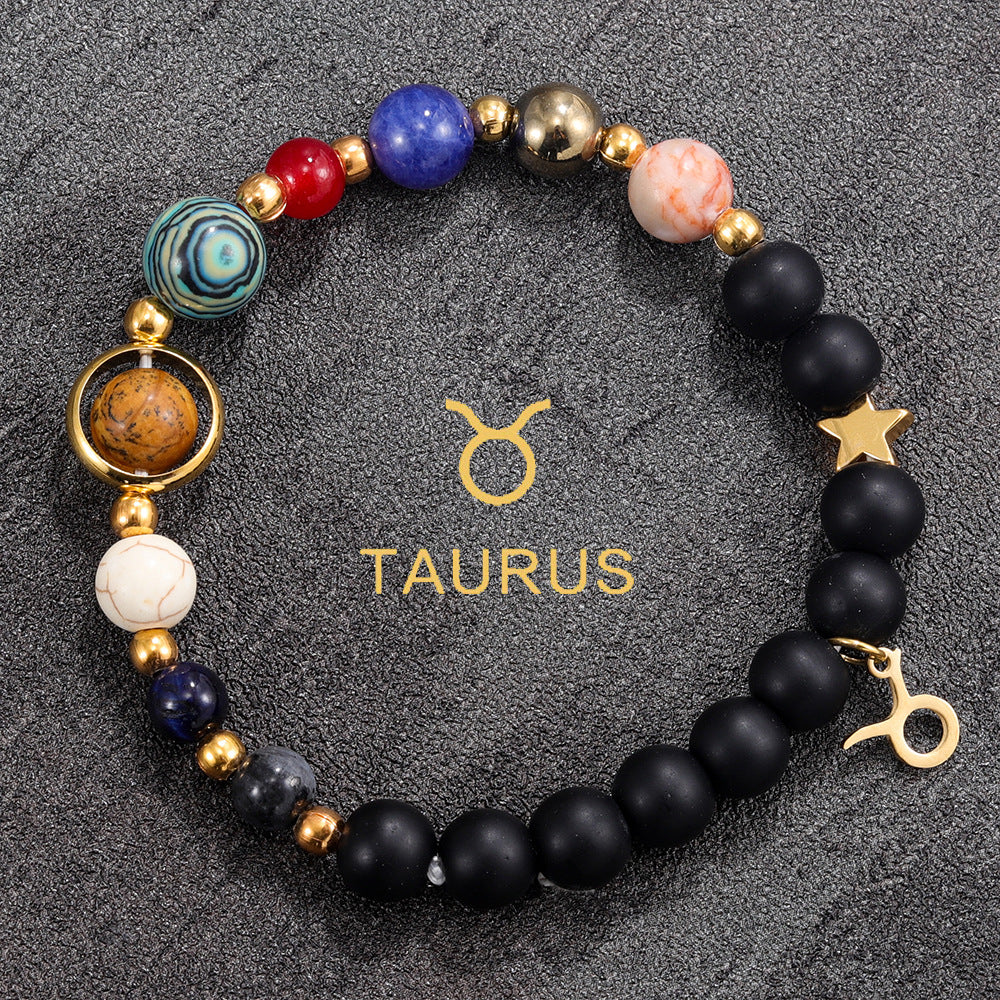 Zodiac Bracelet with Black Natural Stone (Eight Planets)