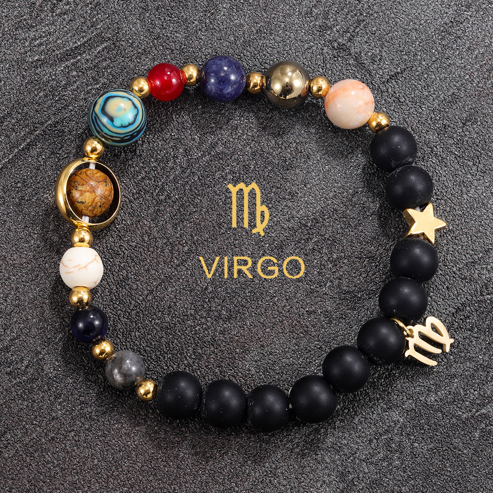 Zodiac Bracelet with Black Natural Stone (Eight Planets)