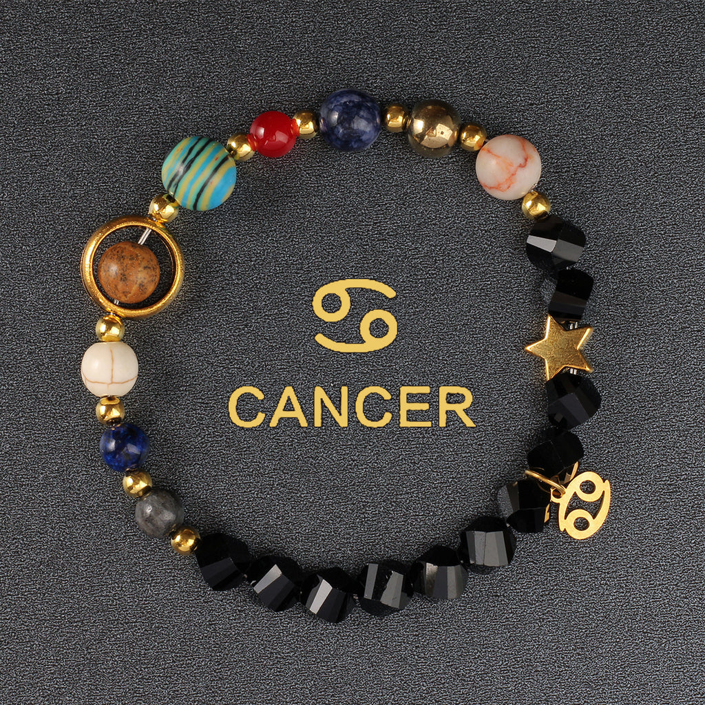 Zodiac Bracelet with Eight Planets & Faceted Black Stones