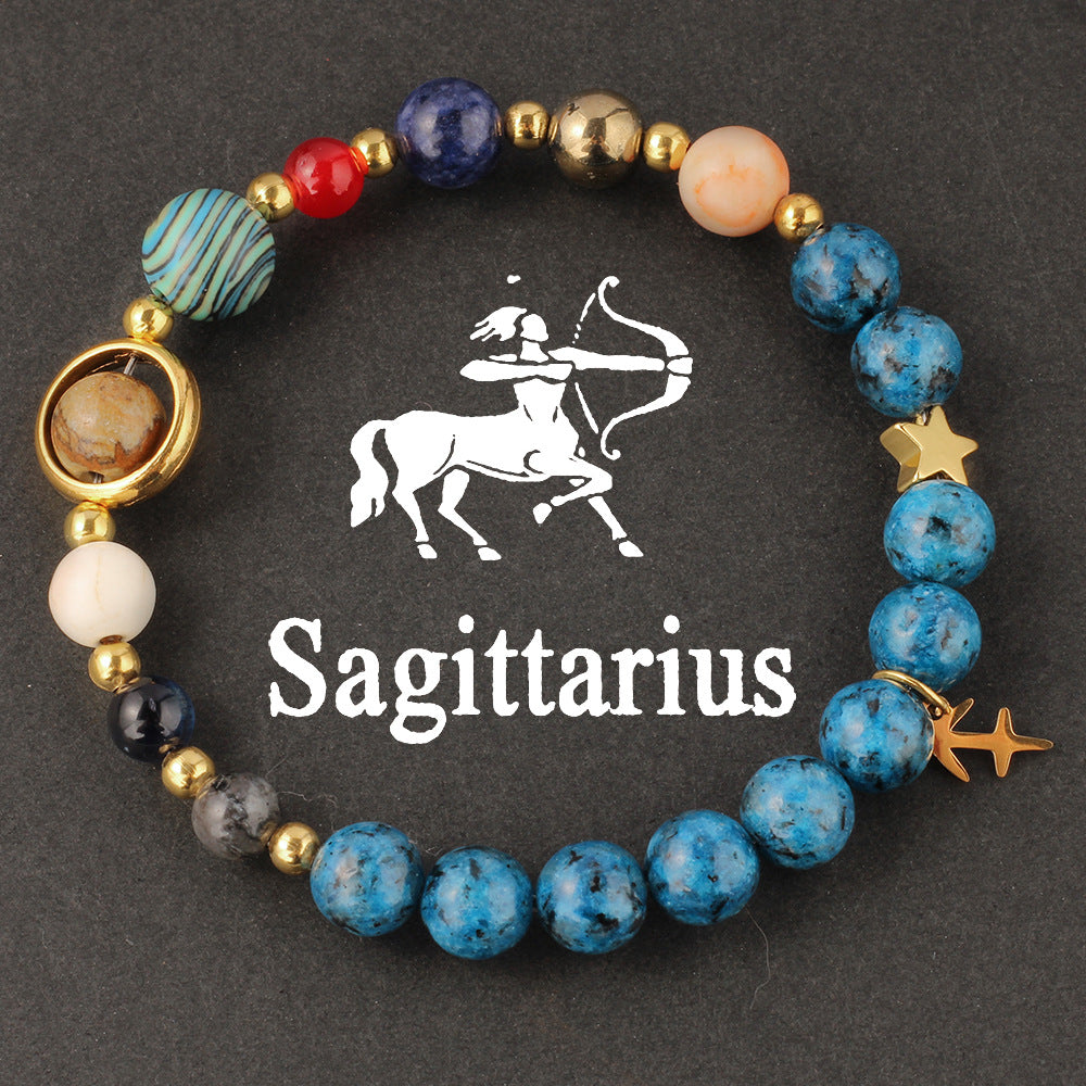Women's 12 Zodiac Cosmic Beaded Bracelet (Malachite & Lapis Lazuli)