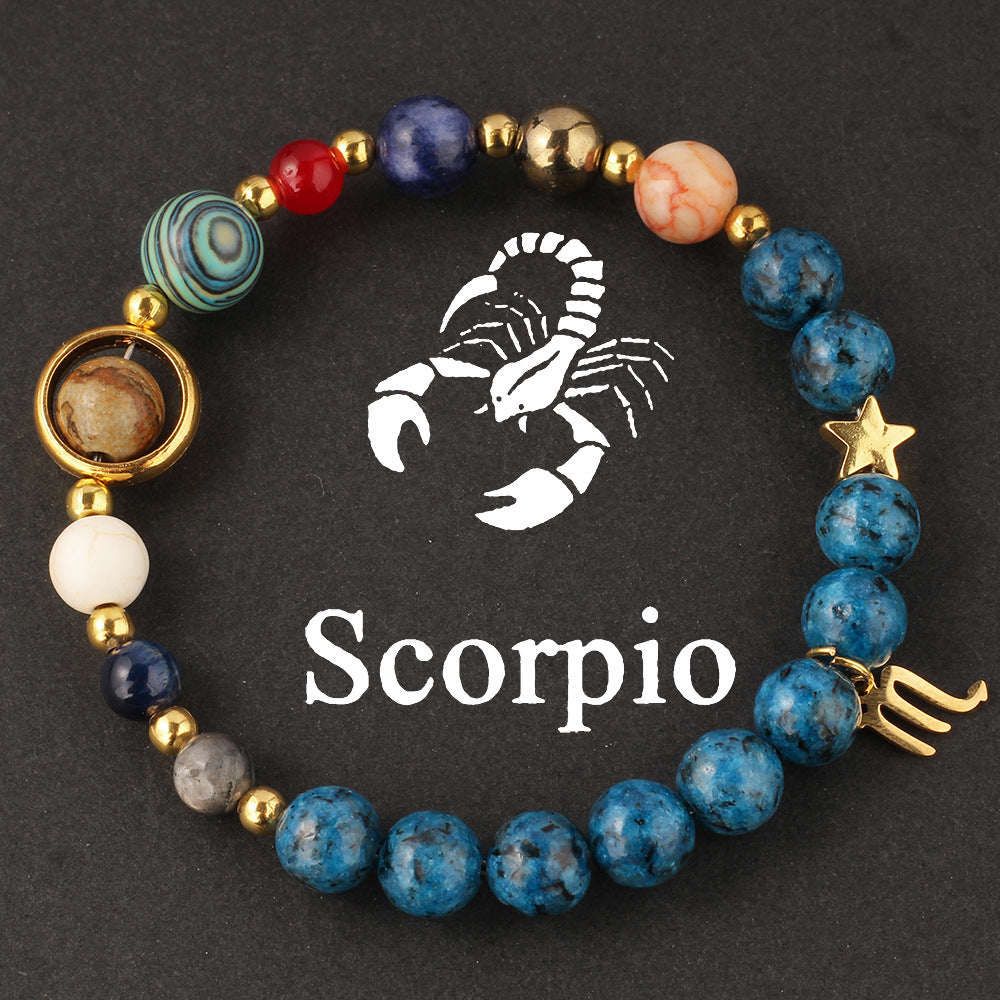 Women's 12 Zodiac Cosmic Beaded Bracelet (Malachite & Lapis Lazuli)