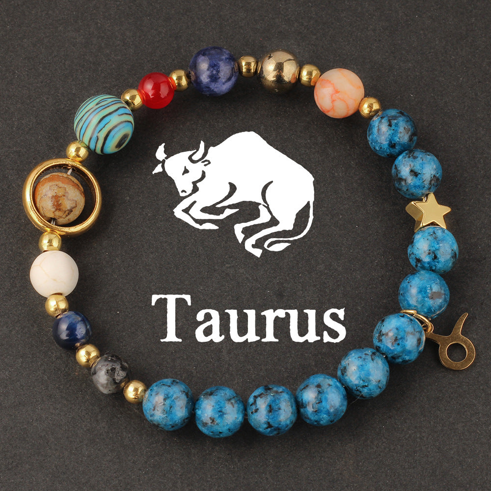 Women's 12 Zodiac Cosmic Beaded Bracelet (Malachite & Lapis Lazuli)