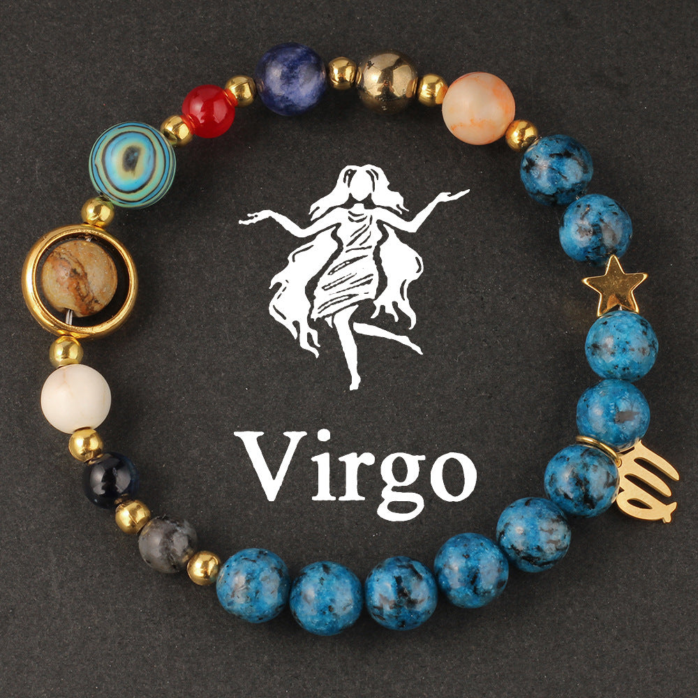Women's 12 Zodiac Cosmic Beaded Bracelet (Malachite & Lapis Lazuli)
