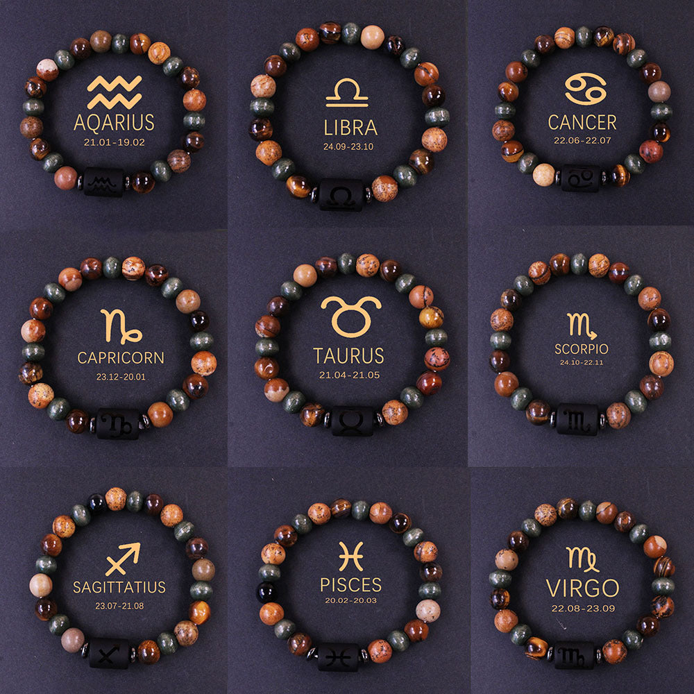 12 Zodiac Signs Tiger's Eye Bead Bracelet