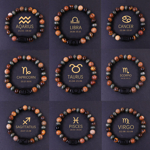 12 Zodiac Signs Tiger's Eye Bead Bracelet