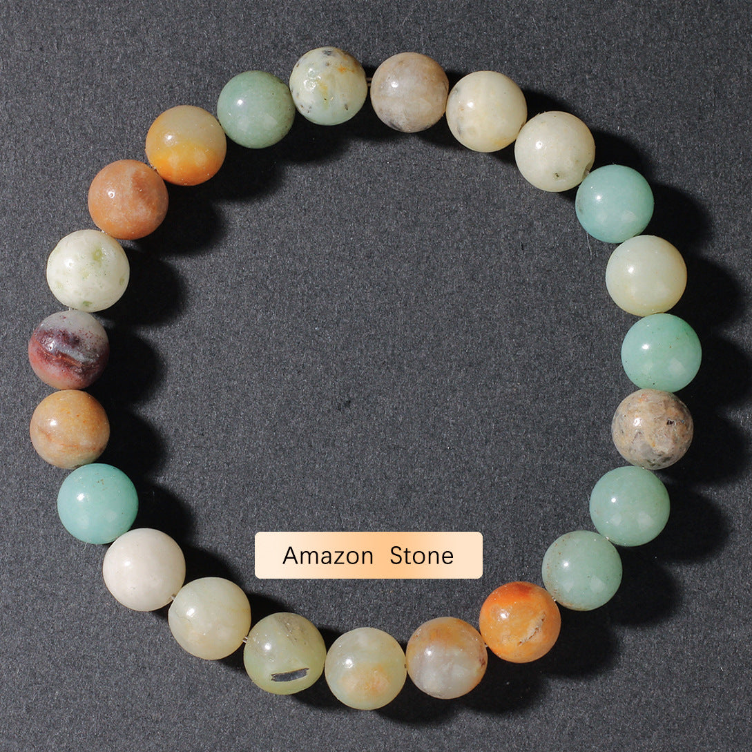 Vintage Natural Stone Beaded Strand — Classic Round Gemstone Bracelet