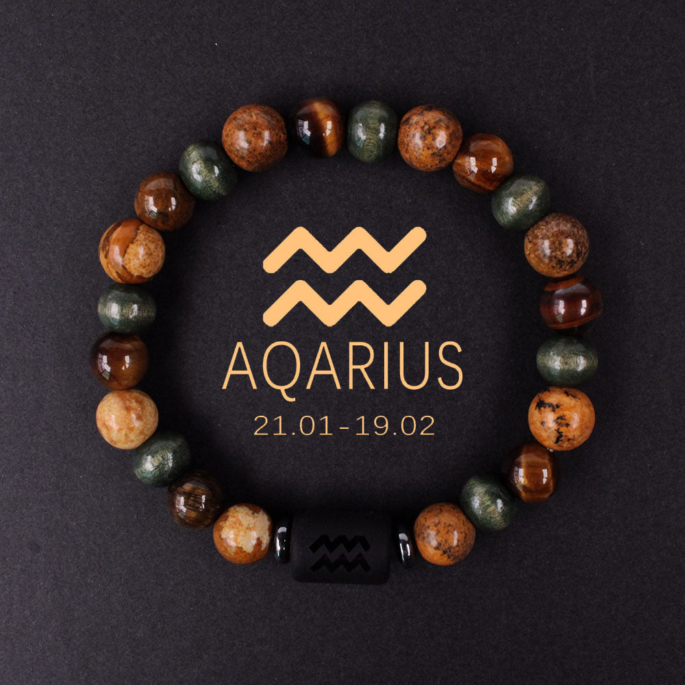 12 Zodiac Signs Tiger's Eye Bead Bracelet