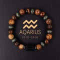 12 Zodiac Signs Tiger's Eye Bead Bracelet
