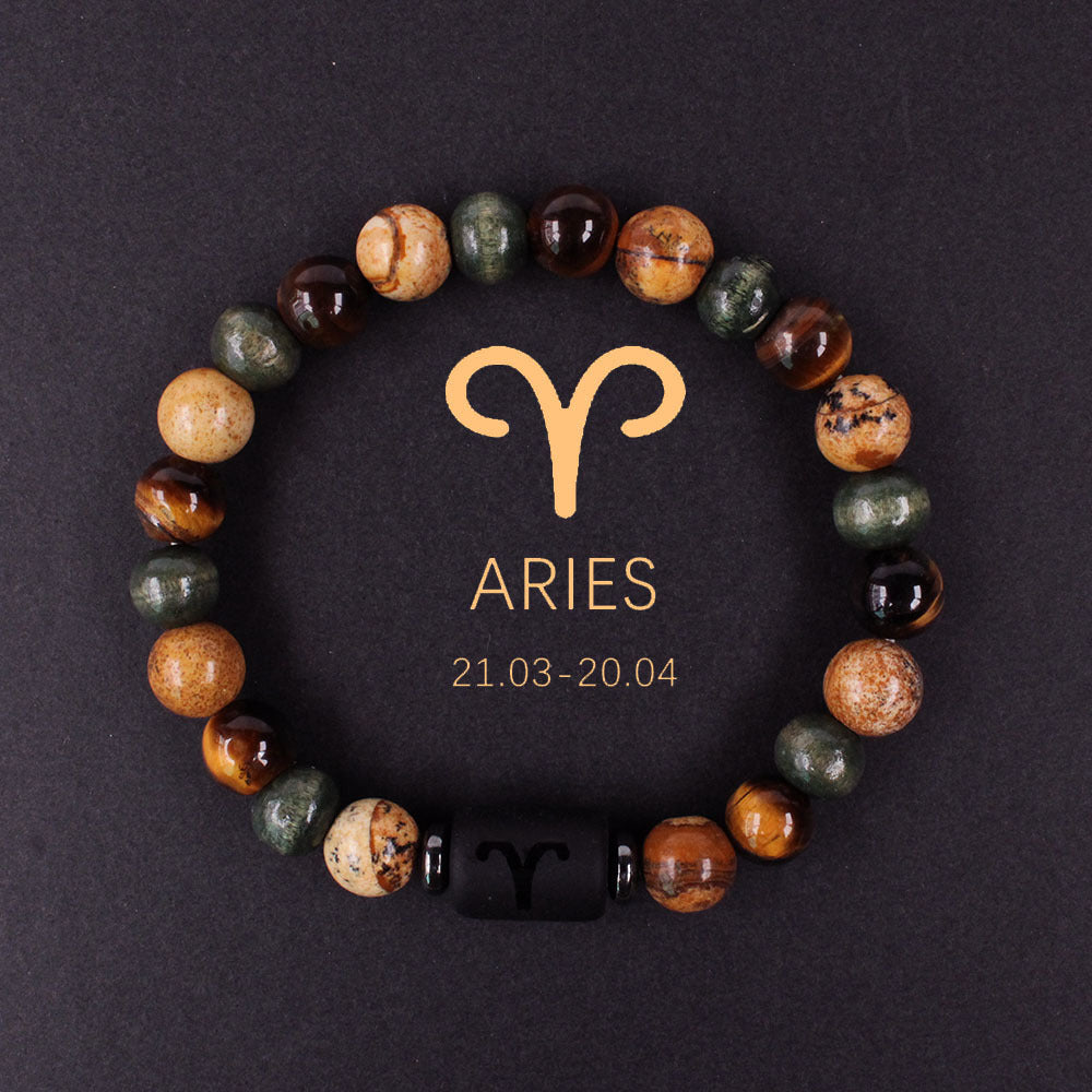 12 Zodiac Signs Tiger's Eye Bead Bracelet